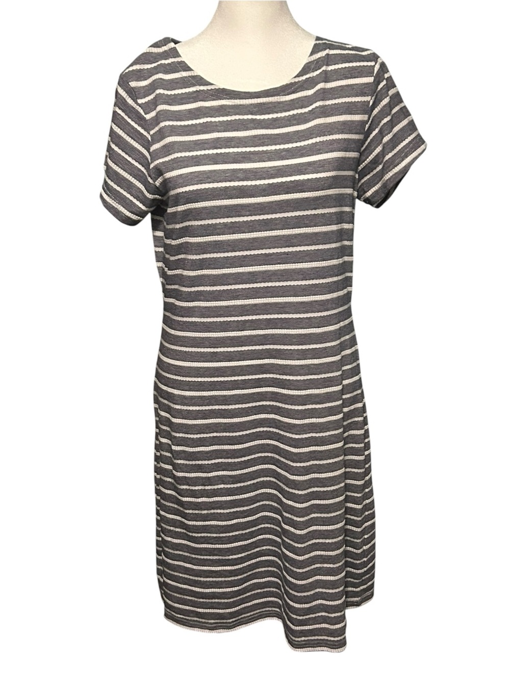 Sail to Sable Navy and White Striped Short Sleeve Shift Dress Nautical Coastal